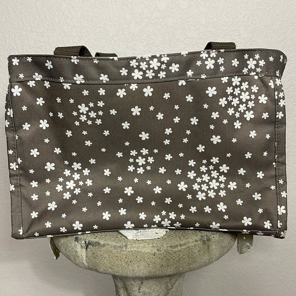 Thirty-One All In Organizer Lil Blossom Tote Brown Daisy Floral Print